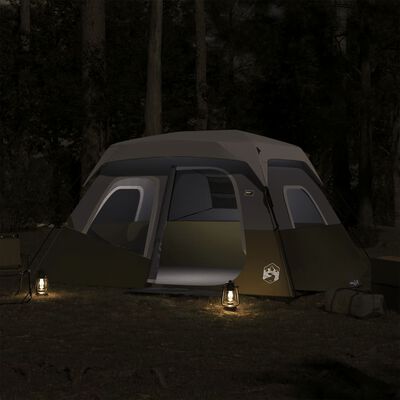 vidaXL Къмпинг палатка с LED лампички, 6-местна, светлозелена