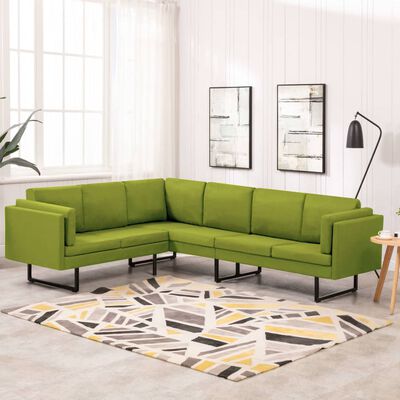 vidaXL Ъглов диван, зелен, текстил