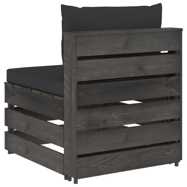 vidaXL Секционен среден диван с възглавници, сиво импрегнирано дърво