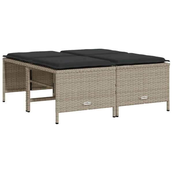 vidaXL Градински комплект с възглавници, 5 части, светлосив полиратан