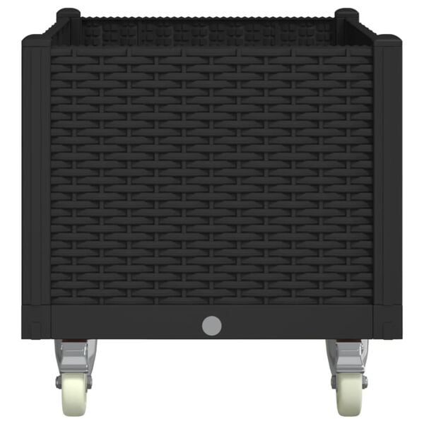 vidaXL Градинска кашпа с колелца, черна, 80x50x54 см, PP
