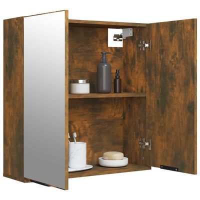 vidaXL Шкаф за баня с огледало, опушен дъб, 64x20x67 см