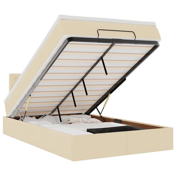 vidaXL Османска легло с матрак и LED, кремаво, 120x200 см, плат
