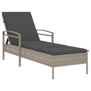 vidaXL Шезлонг с възглавница, светлосив, 63x200x81 см, полиратан
