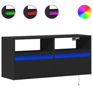 vidaXL Стенен ТВ шкаф с LED осветление, черен, 100x31x45 см