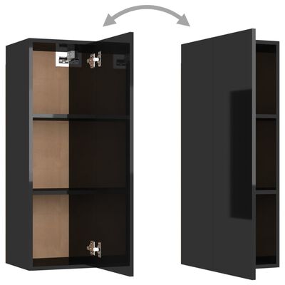 vidaXL ТВ шкаф, черен гланц, 30,5x30x90 см, ПДЧ