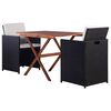 vidaXL Бистро комплект, 3 части, черен полиратан и акациево дърво