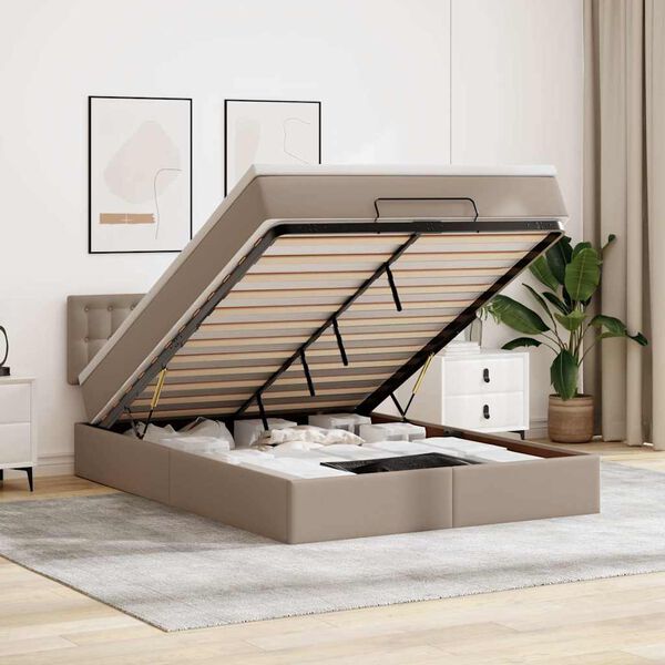 vidaXL Османска легло с матраци&LED капучино 140x200см изкуствена кожа