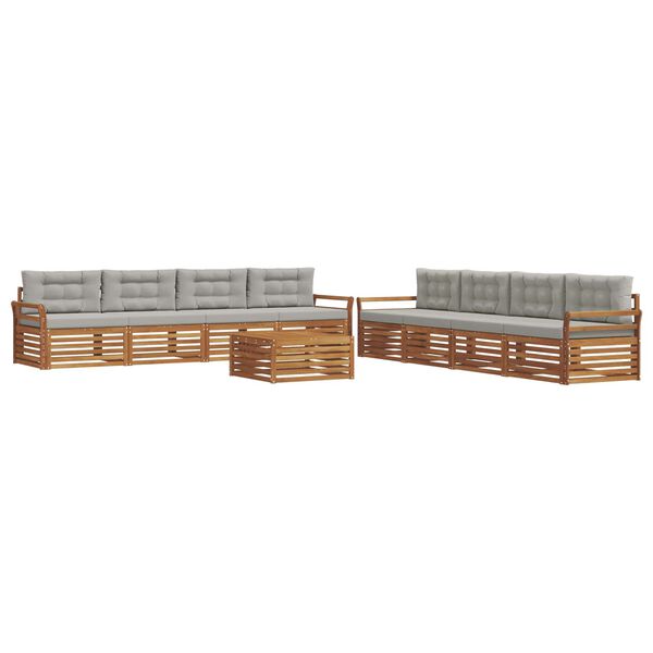 vidaXL Комплект дивани за открито 9 pcs Естествено и светло сиво