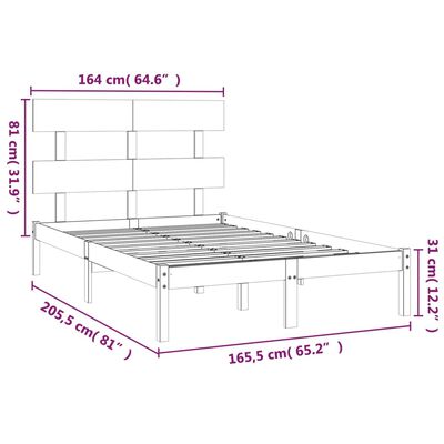 vidaXL Рамка за легло, сива, дърво масив, 160х200 см