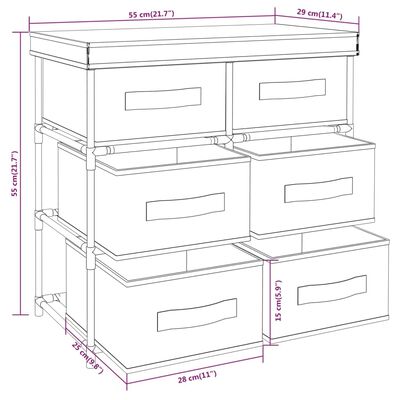 vidaXL Шкаф за съхранение с 6 чекмеджета, 55x29x55 см, кремав, стомана