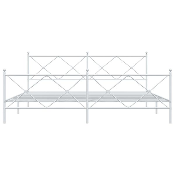 vidaXL Метална рамка за легло с горна и долна табла, бяла, 193x203 см