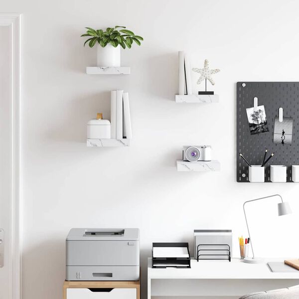 vidaXL Стенен рафт 4 pcs Бял мрамор 23 x 23,5 x 4 см Инженерно дърво