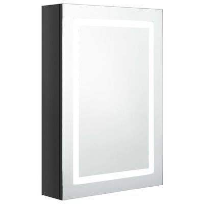 vidaXL LED шкаф с огледало за баня, сияйно черно, 50x13x70 см