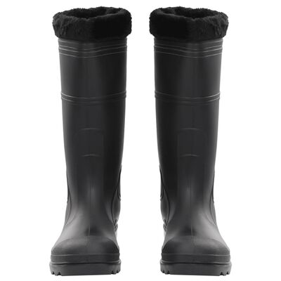 vidaXL Ботуши за дъжд с подвижни чорапи, черни, размер 45, PVC