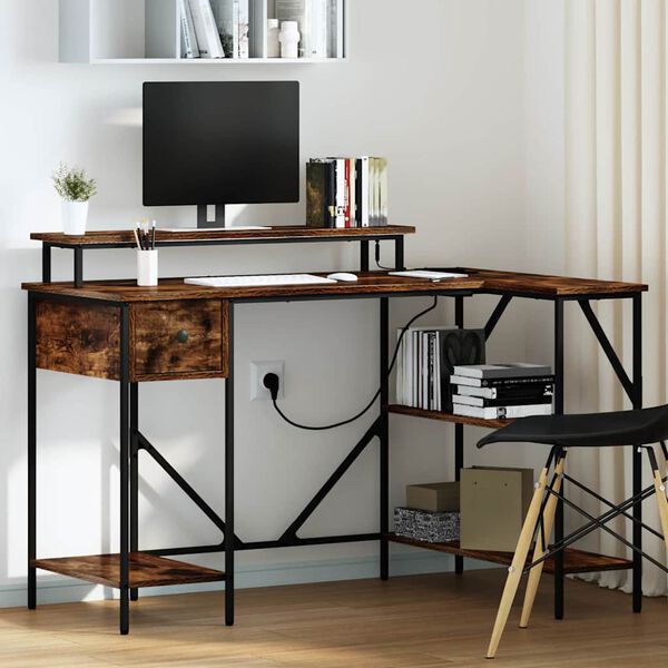 vidaXL Бюро с чекмедже Димян дъб 120 х 79 х 86,5 см Инженерно дърво