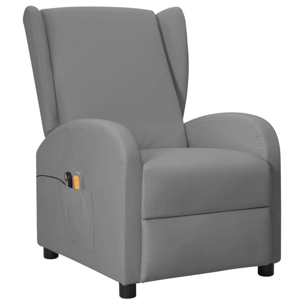 vidaXL Wingback електрически масажен стол, сив, изкуствена кожа