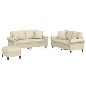 vidaXL Комплект дивани от 3 части с възглавници кремав изкуствена кожа