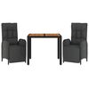 vidaXL Градински комплект от 3 части с възглавници черни полиратан