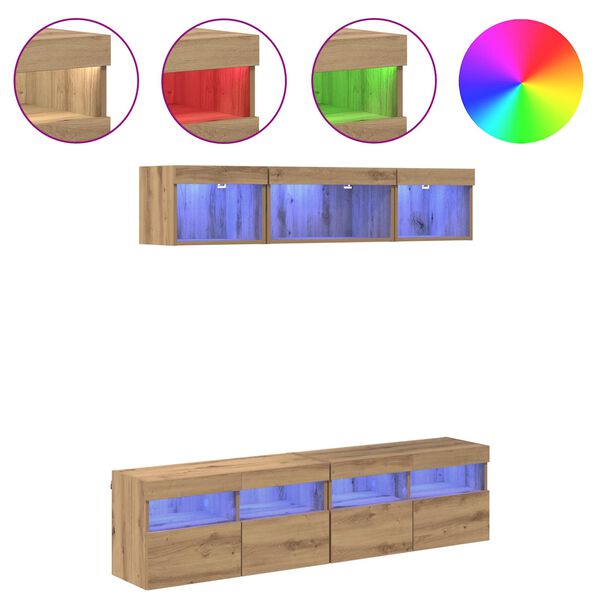 vidaXL ТВ стенни единици с LED с LED 5 pcs Дъб 80 х 30 х 40 см