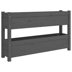 vidaXL Плантер, сив, 112x25x66 см, борово дърво масив