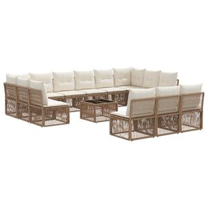 vidaXL Градински Софа Комплект 14 pcs Бежово полиратан