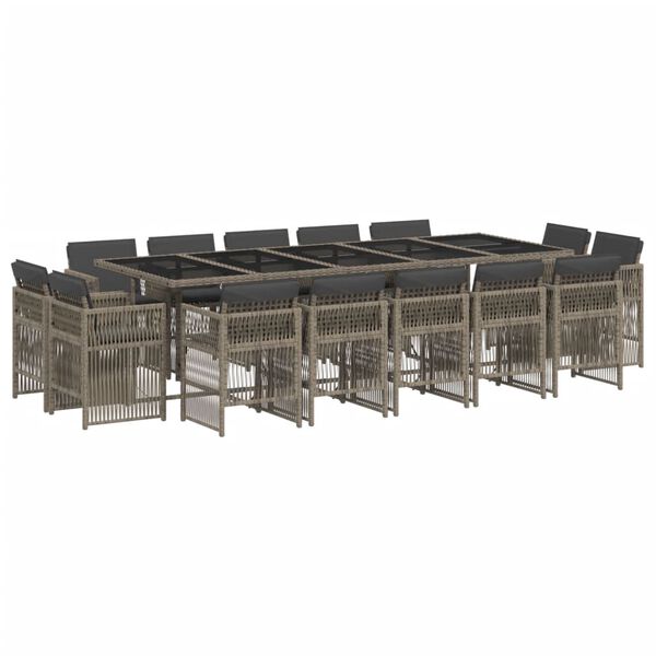 vidaXL Градински комплект с възглавници 15 части полиратан сив