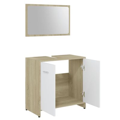 vidaXL Комплект мебели за баня, бяло и дъб сонома, инженерно дърво