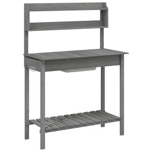 vidaXL Маса за разсаждане с мивка сива 147,5x44x139,5 см масивна ела