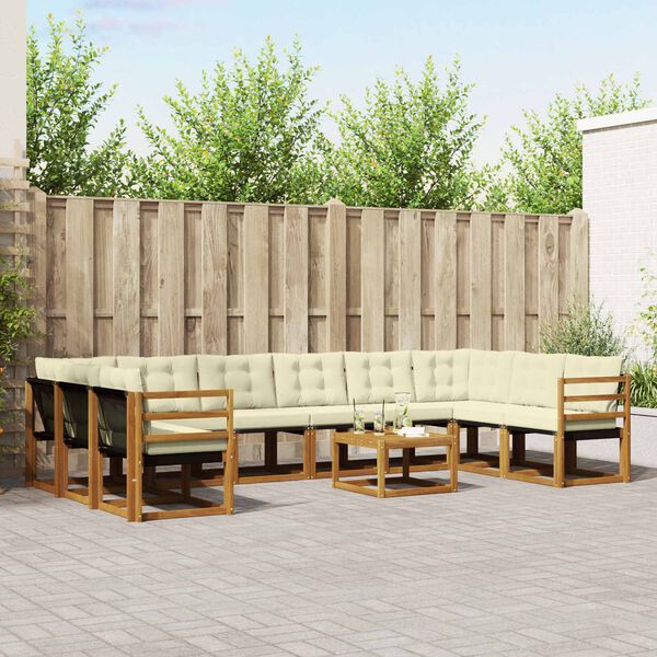 vidaXL Комплект дивани за открито 11 pcs Натурален и Крема