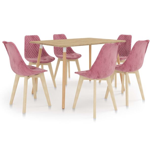 vidaXL Трапезен комплект от 7 части, розов