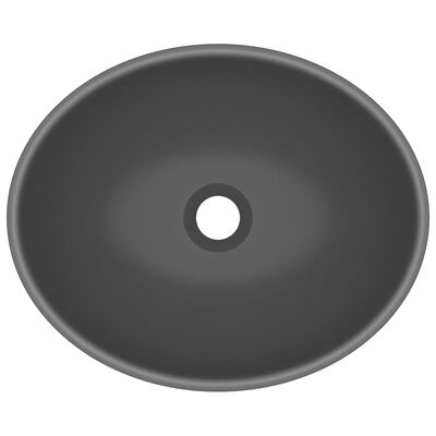 vidaXL Луксозна овална мивка, матово тъмносива, 40x33 см, керамика