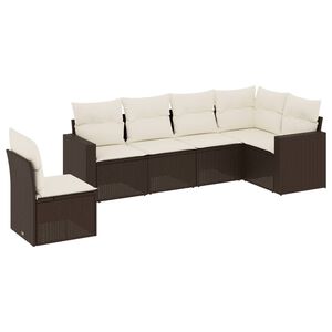 vidaXL Градински комплект с възглавници, 6 части, кафяв, полиратан