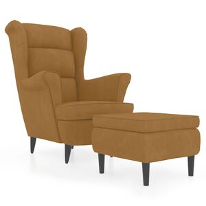 vidaXL Фотьойл Wingback с табуретка, кафява, кадифе