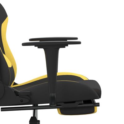 vidaXL Масажен гейминг стол с опора за крака, черно и жълто, плат