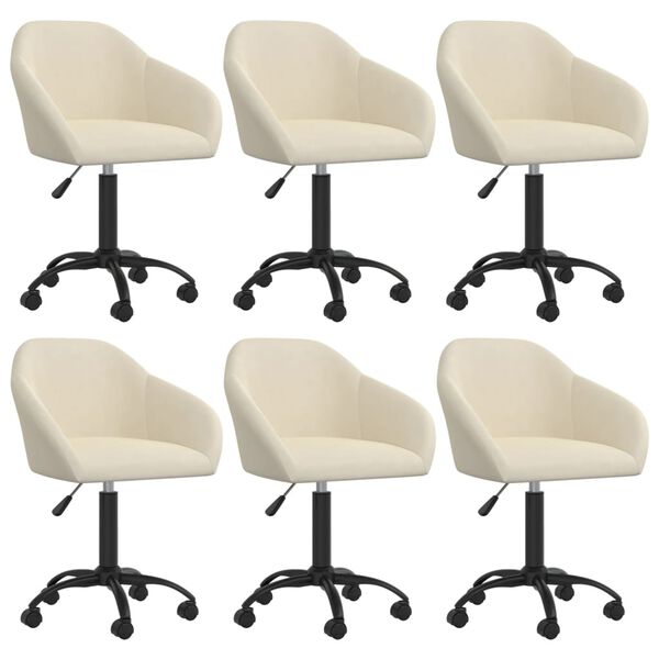 vidaXL Въртящи се трапезни столове, 6 бр, кремави, кадифе