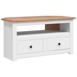vidaXL Ъглов ТВ шкаф, бял, 93x49x49 см, бор масив, Panama Range
