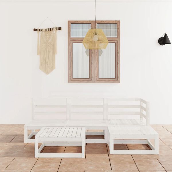 vidaXL Градински лаундж комплект, 5 части, бял, бор масив