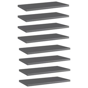 vidaXL Рафтове за етажерка, 8 бр, сив гланц, 40x20x1,5 см, ПДЧ