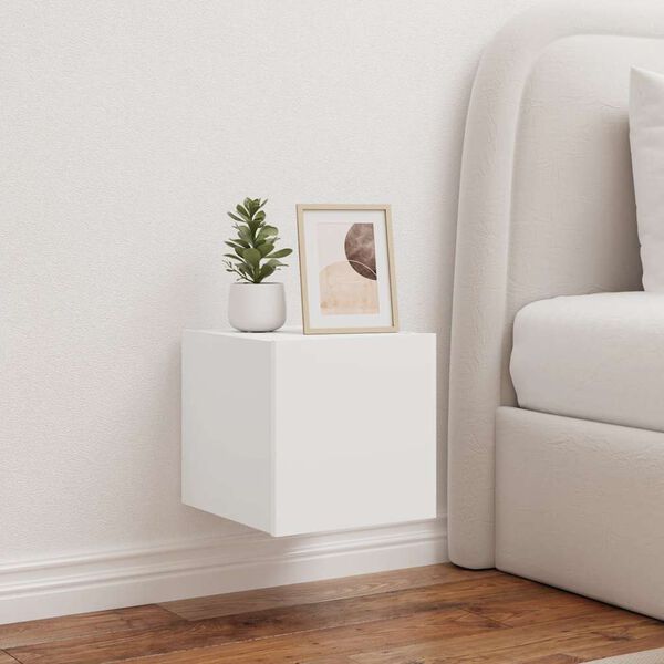 vidaXL Стенни ТВ шкафове с LED осветление, 2 бр, бели, 30,5x35x30 см