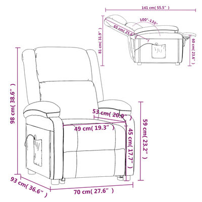 vidaXL Електрически наклоняем стол, кафяв, естествена кожа