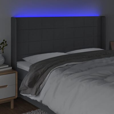 vidaXL LED горна табла за легло, тъмносива, 203x16x118/128 см, плат
