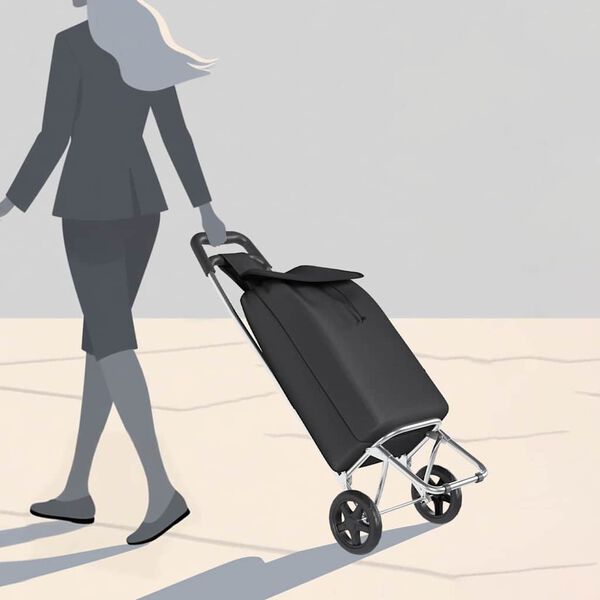 vidaXL Пазарски тролей Черно 35 x 28 x 92 см Оксфордска тъкан