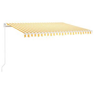 vidaXL Ръчно прибиращ се сенник с LED, 450x350 см, жълто и бяло