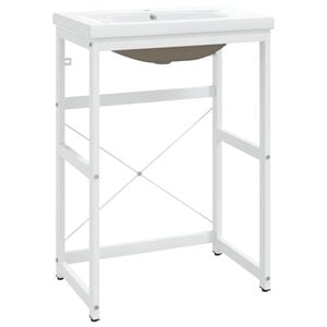 vidaXL Рамка за мивка за баня с вграден умивалник, бяла, желязна