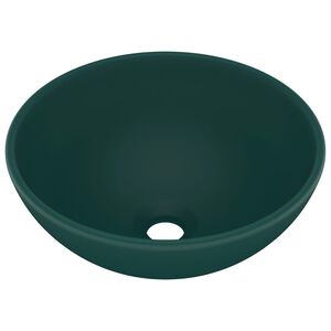vidaXL Мивка за баня лукс кръгла тъмнозелен мат 32,5x14 см керамика