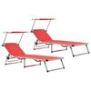312459 vidaXL Folding Sun Loungers with Roof 2 pcs Aluminium&Textilene Red