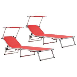 312459 vidaXL Folding Sun Loungers with Roof 2 pcs Aluminium&Textilene Red