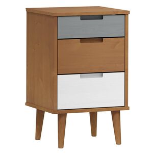 vidaXL Нощно шкафче MOLDE, кафяво, 40x35x65 см, борово дърво масив