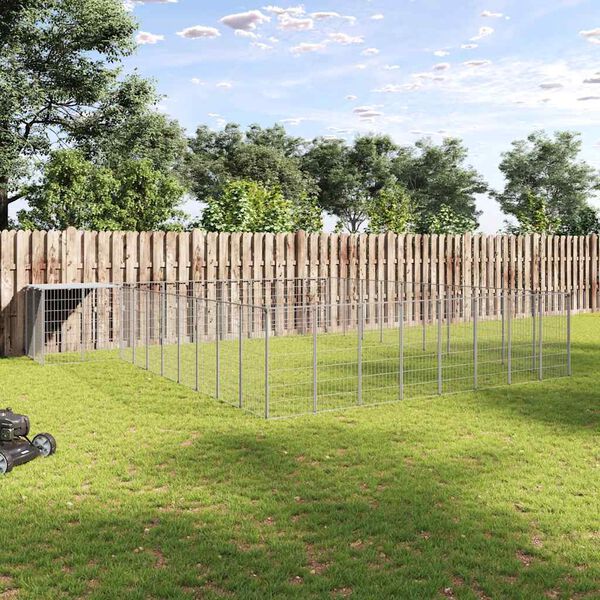 vidaXL Клетка за кучета, сребриста, 25,41 м², стомана